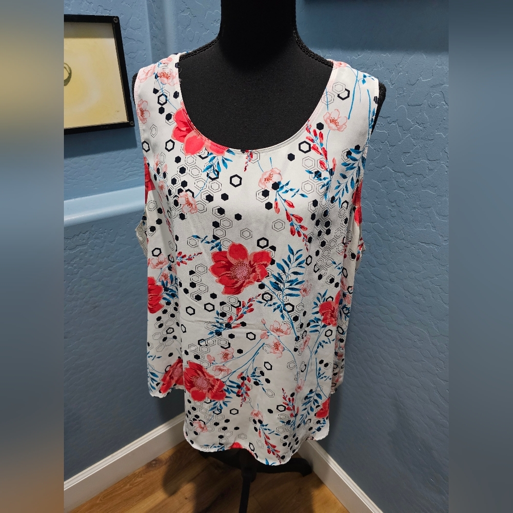 Van Heusen Floral Tank Top with Red and Blue Patterns